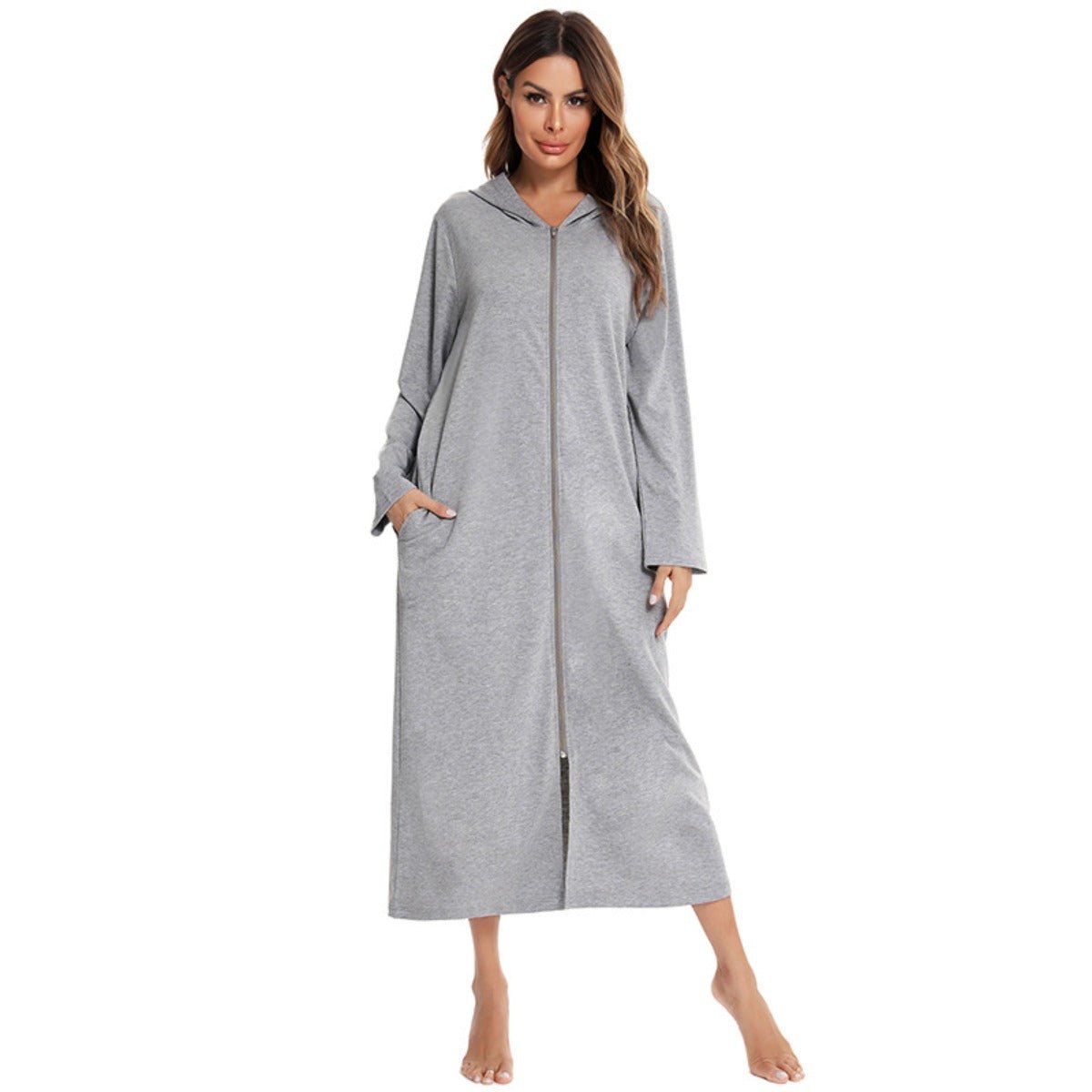 Cardigan long zippé et douillet avec poches | Confort Loungewear (MS110)