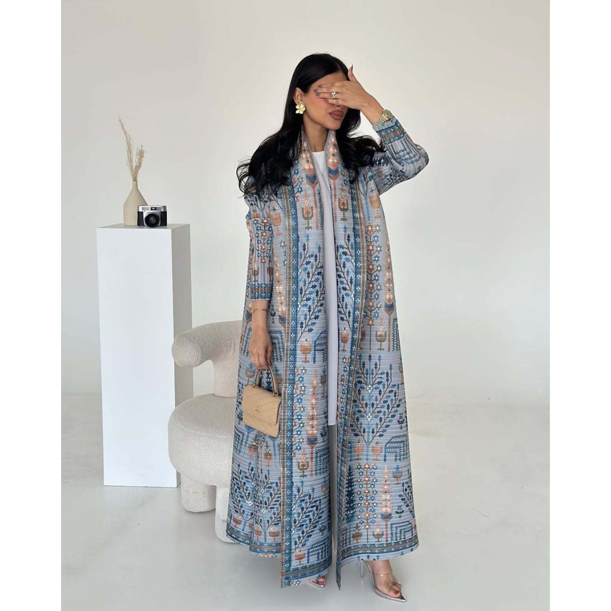 Trench-coat Musulman à Imprimé Floral - Veste Cape Robe Modeste pour la Ville (MOA212)