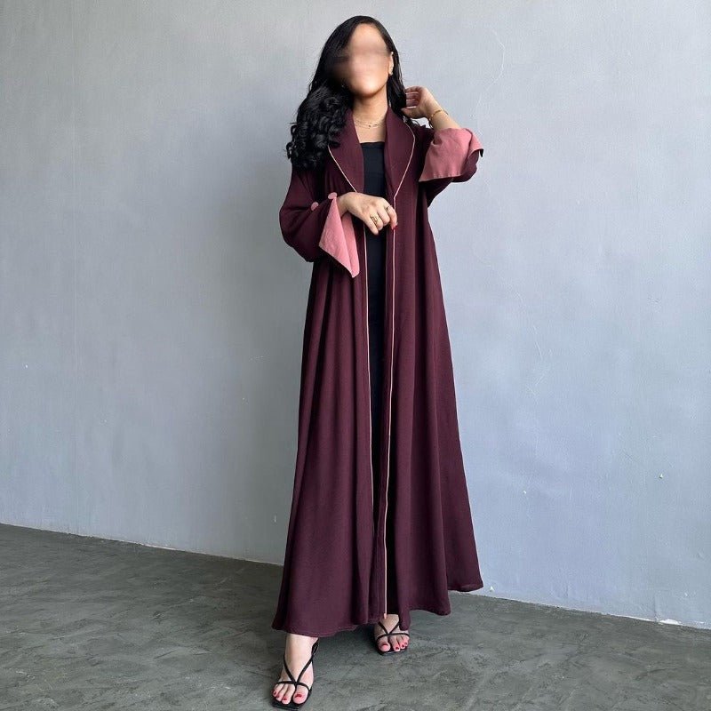 Robe longue automne et hiver à ouverture avant | Abaya cardigan plissée unie (MOA218)