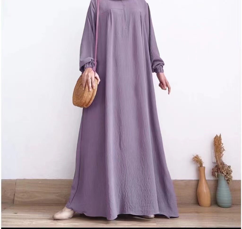 Robe Bubble Sleeve Automne Luxueuse Musulmane | Robe Modeste avec Fermeture Éclair (MA255)