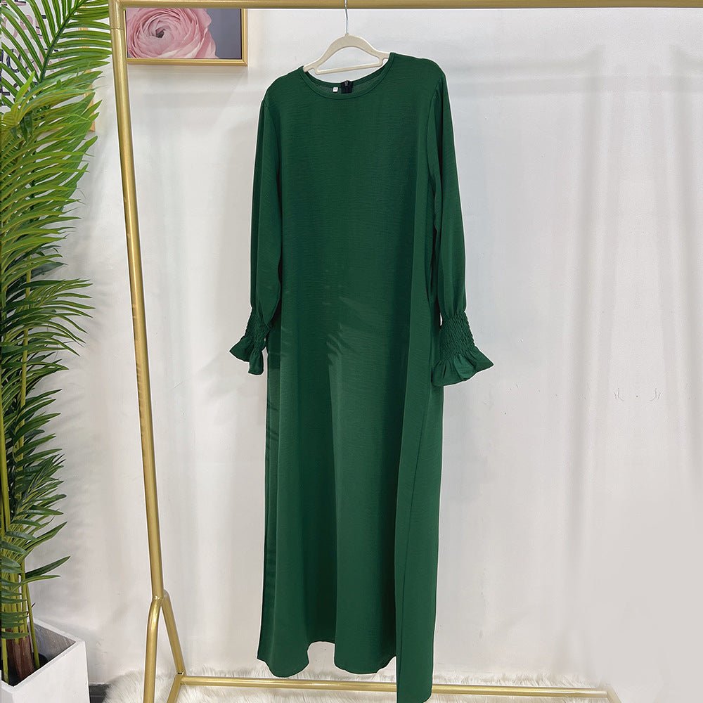 Abaya à Manches Élastiquées | Abaya Unie en Crêpe avec Manche Élastiquée (MA107)