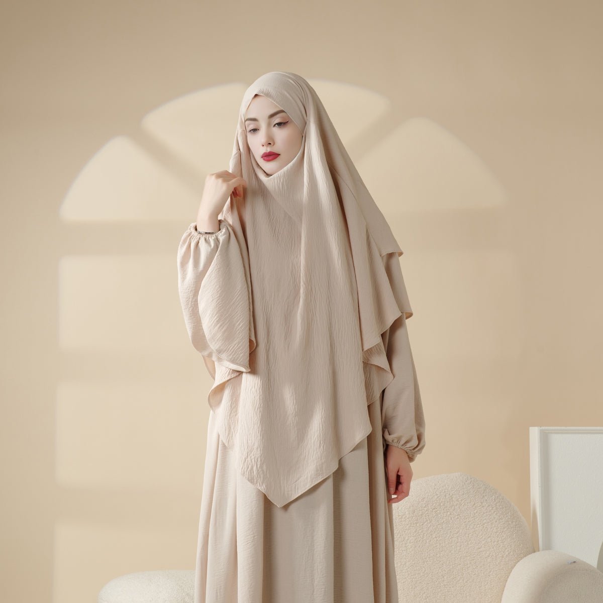 Nouveau Khimar Deux Couches en Crêpe (MK010)