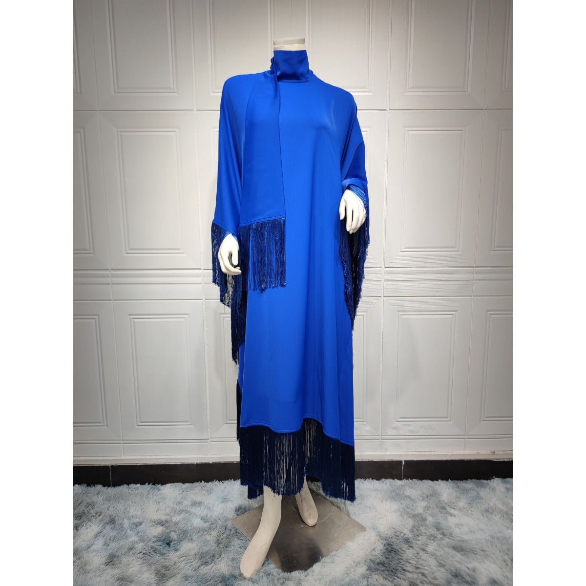 Kaftan Manches Chauve-Souris à Pompons | Robe de Soirée avec Détails Frangés Fluides (MA288)