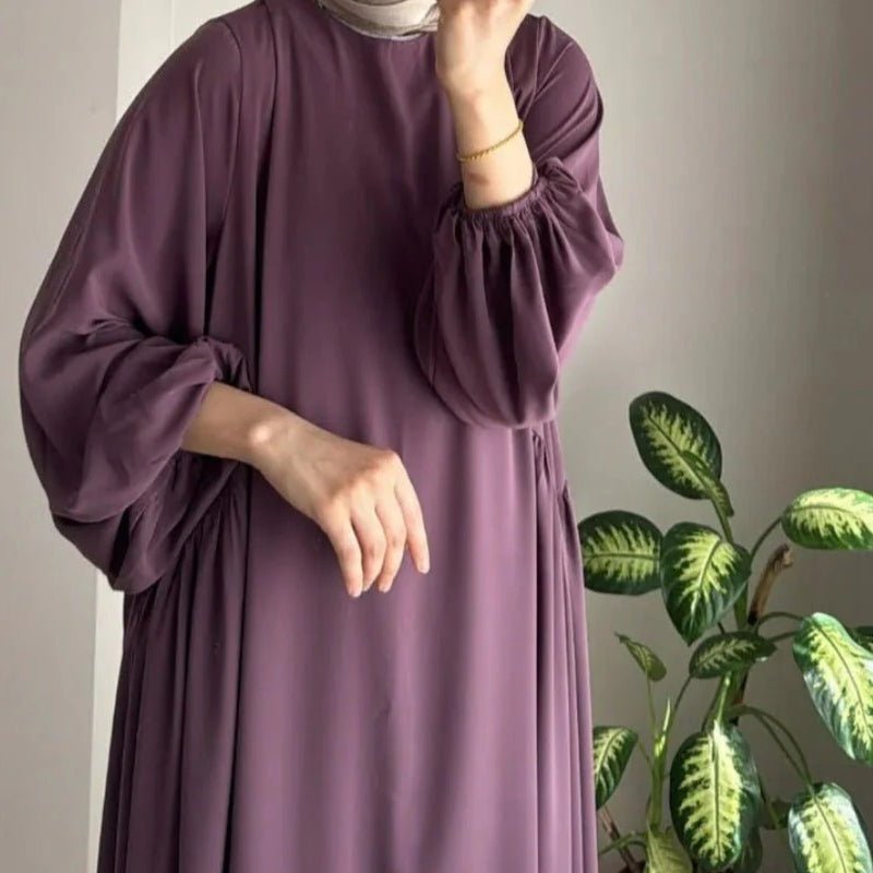 Abaya modeste coupe ample à manches lanternes | Abaya enfilable en crêpe glacé (MA153)