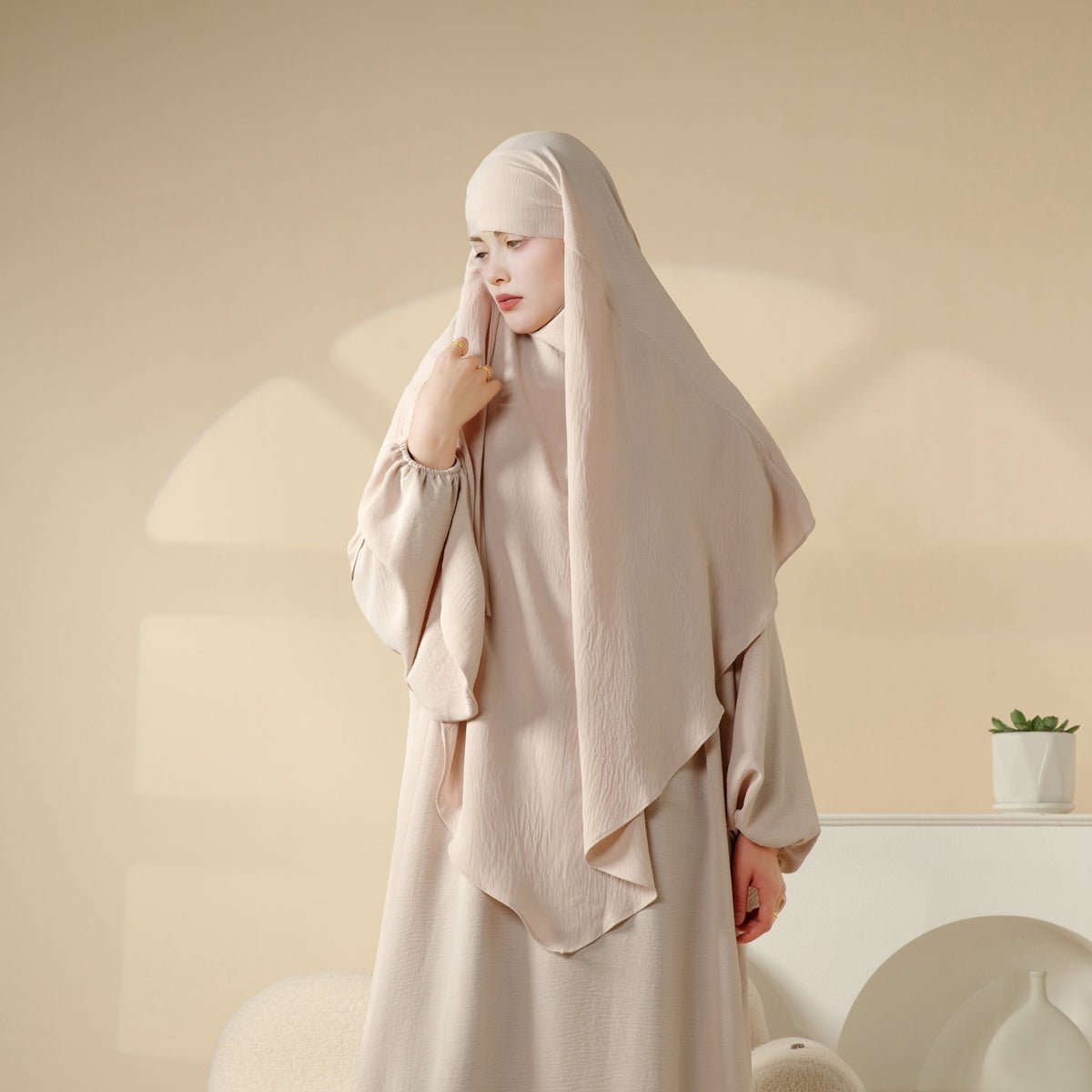 Nouveau Khimar Crêpe 1 Couche | Khimar en Matière Crêpe Souple (MK009)