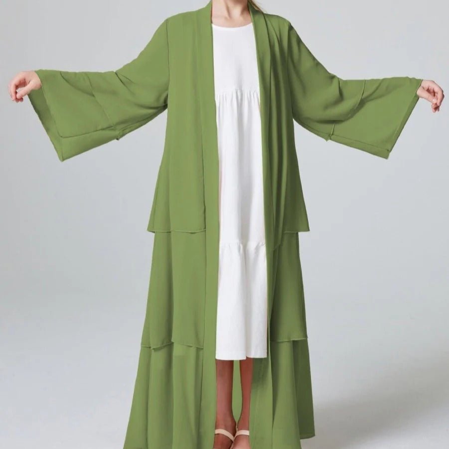 Abaya ouverte en mousseline unie 3 couches pour fillettes (MKG009)