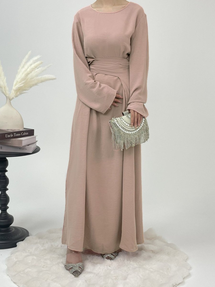 Robe du soir abaya élégante en crêpe glacé à lacets (MA160)