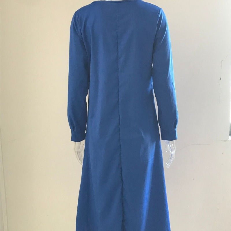 Robe Maxi Élégante à Col en V avec Cordon de Serrage | Tenue Modeste Contemporaine (MS121)