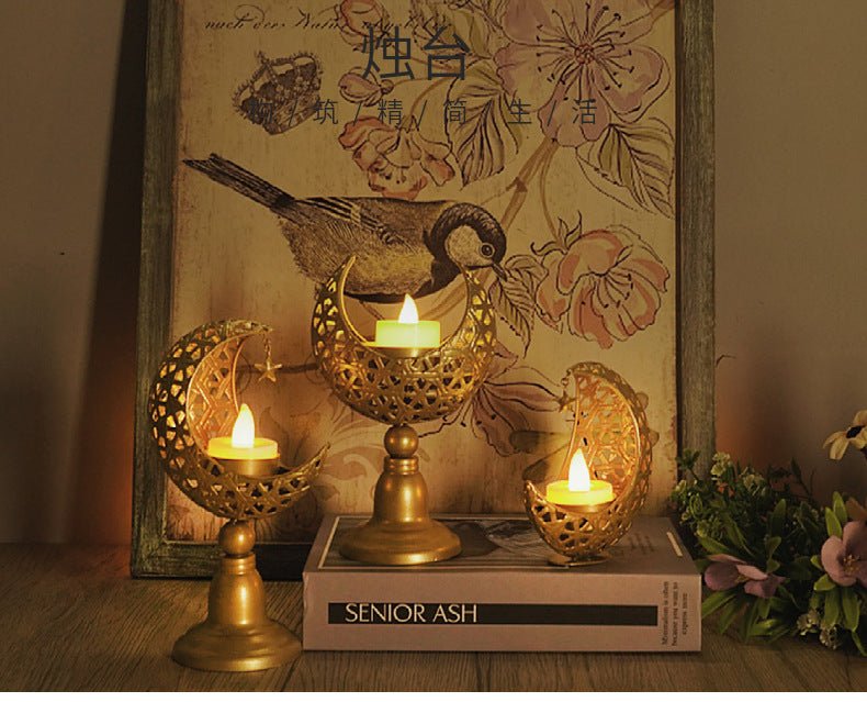 Bougeoir Lune Creuse – Accessoire Décoratif en Fer pour Ramadan (MAC379)