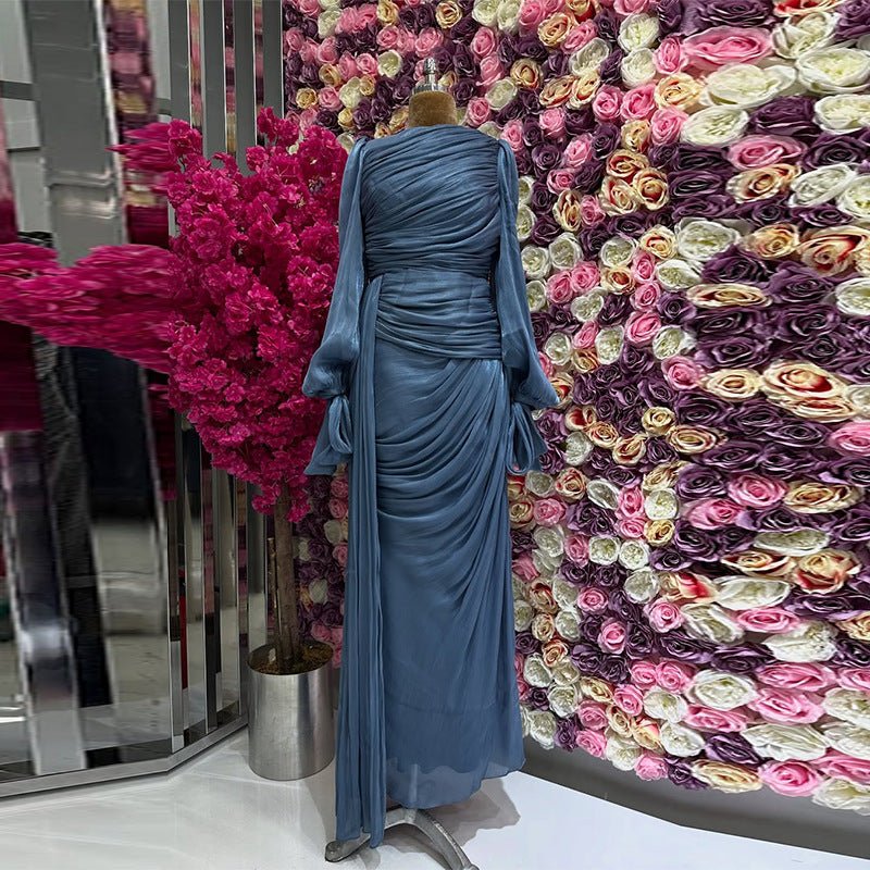 Robe de Soirée Froncée | Robe Maxi Moulante à Manches Bouffantes (MS280)