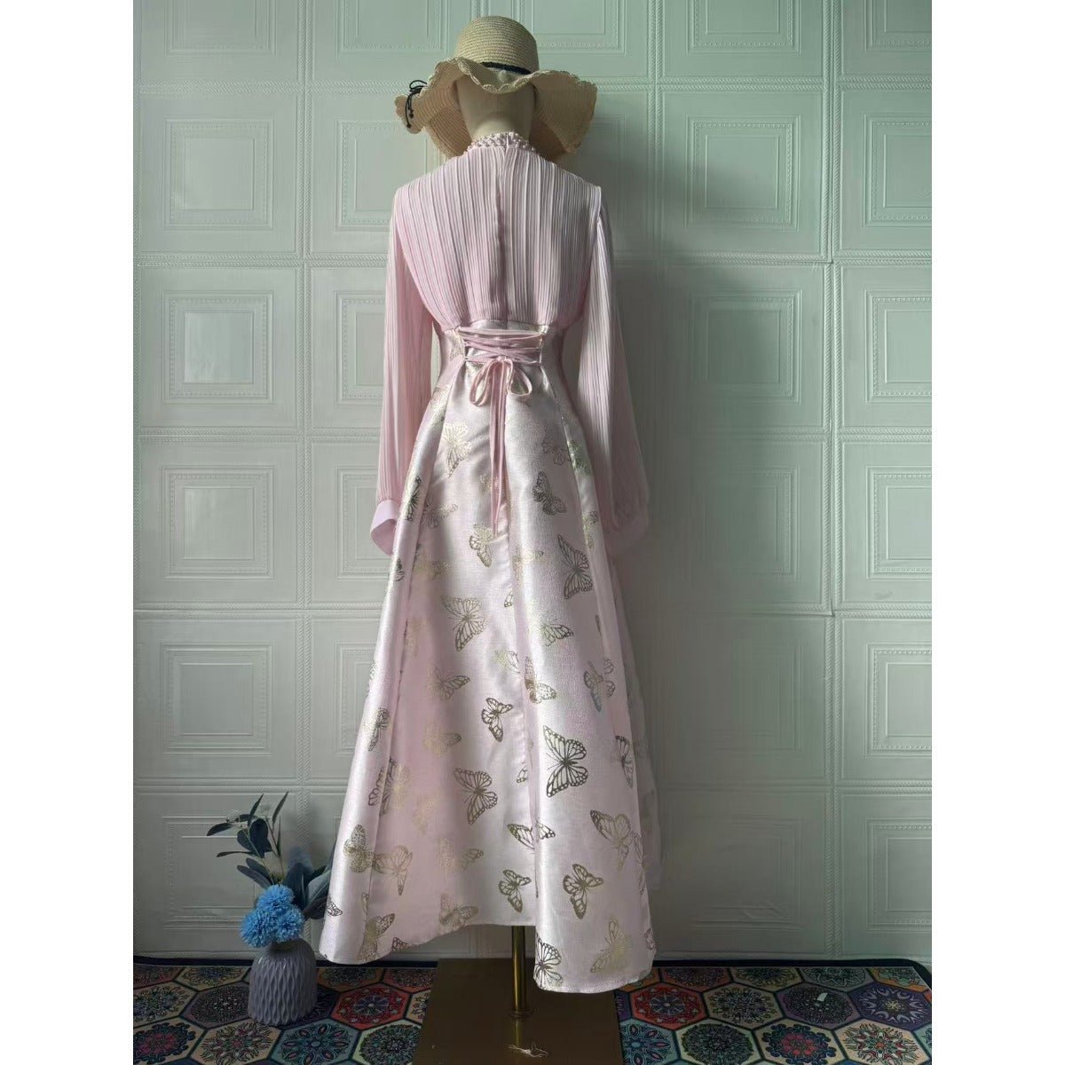 Robe Maxi Élégante à Manches Longues, Abaya à Motif Papillon / Robe Longue (MA219)