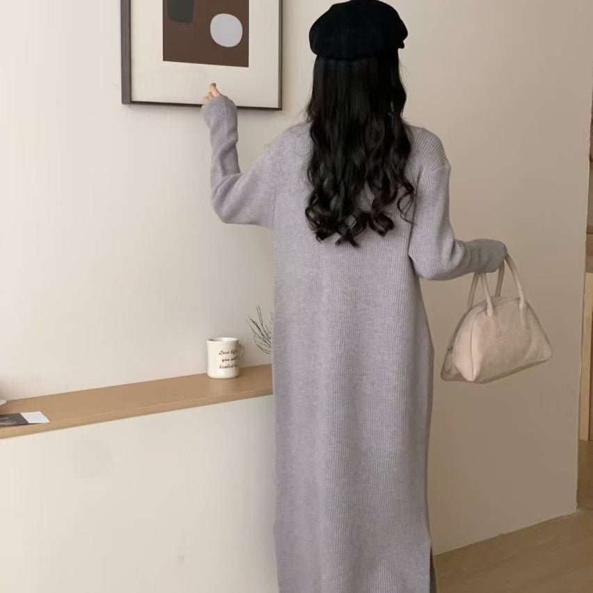 Robe maxi en maille côtelée à col montant (MS158)