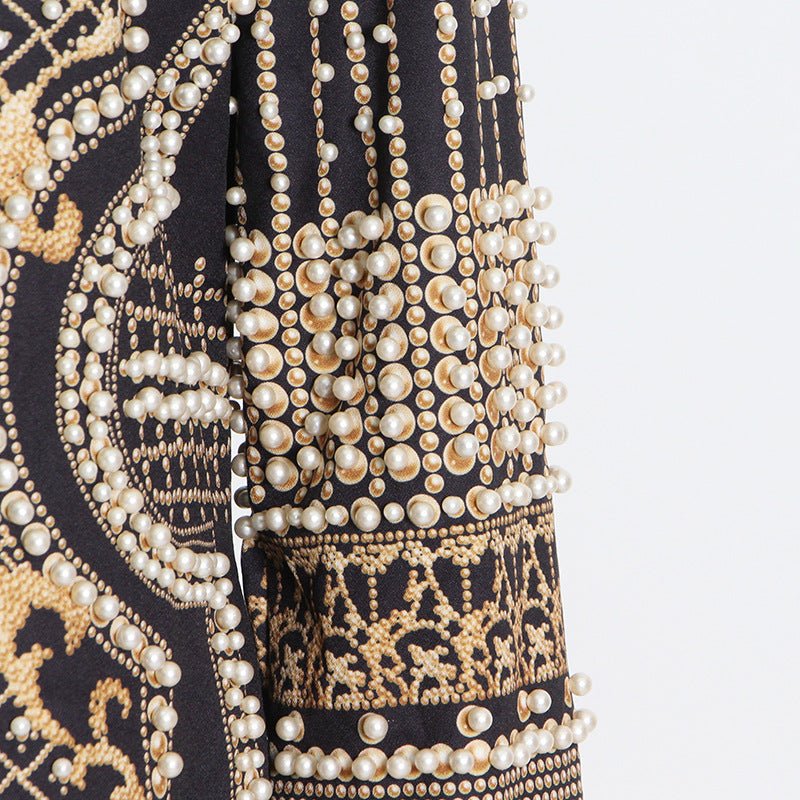 Blazer Vintage Orné de Perles et Perles de Rocaille | Veste de Luxe à Imprimé Géométrique (MS218)