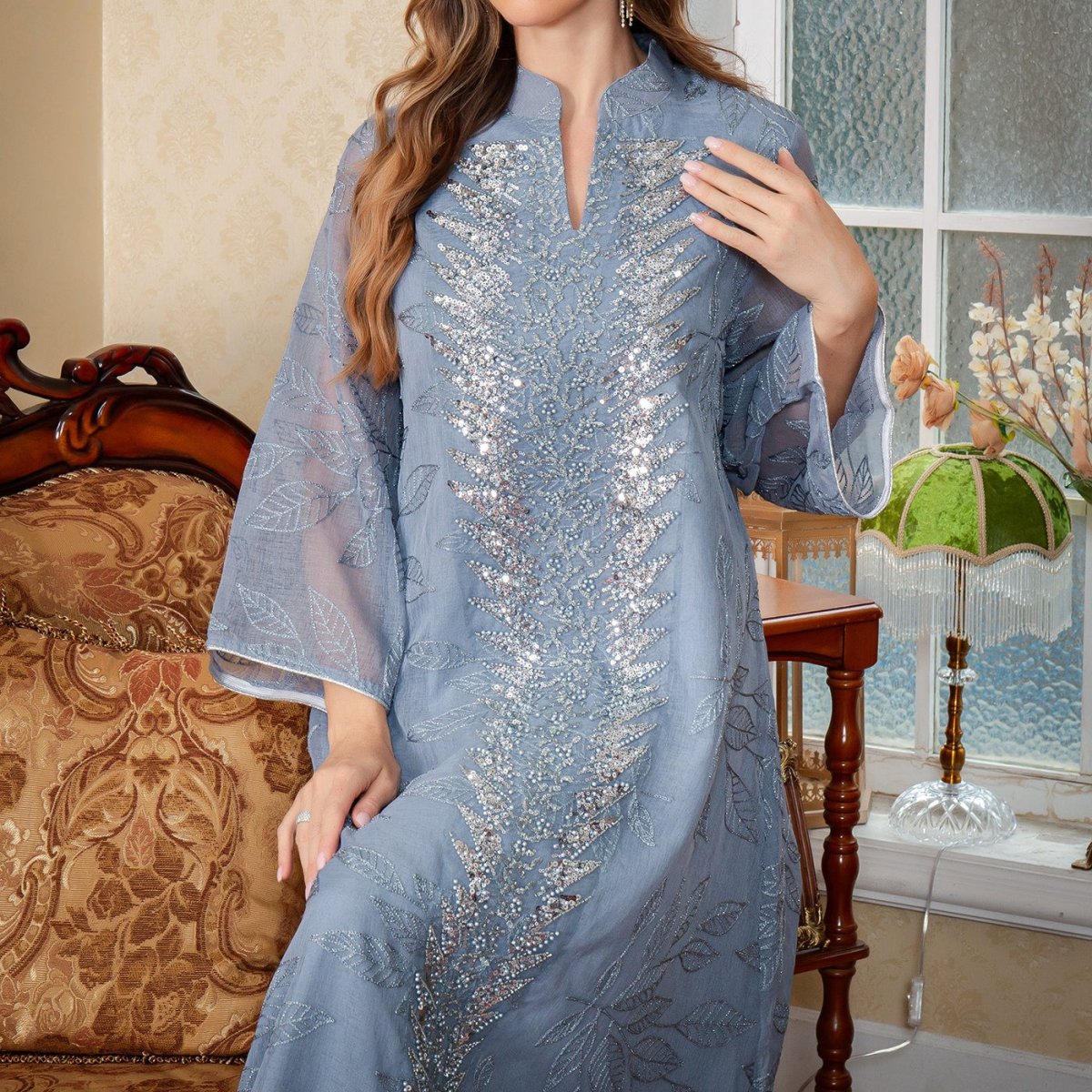 Abaya en Mesh Brodée de Sequins (MA415)