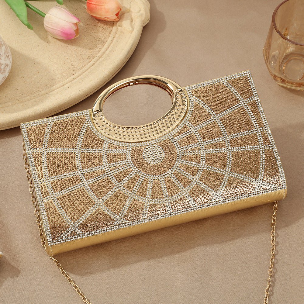 Sac Pochette Vintage à Grande Anse Circulaire Ornée de Strass Scintillants (MAC430)