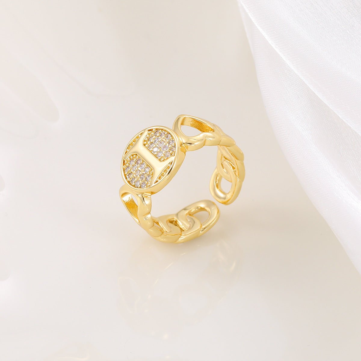 Ensemble MAC186 Cuivre avec Zircon, Bague Lettre Love Brillante Plaqué Or Réel 18K