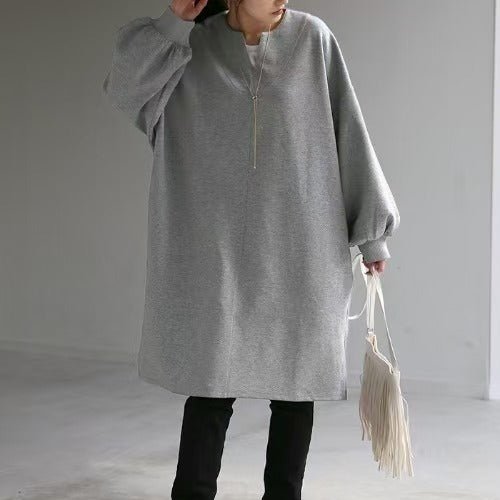 Sweat Tunique Oversize en Coton | Haut Pull Col en V Manches Longues (MS210)