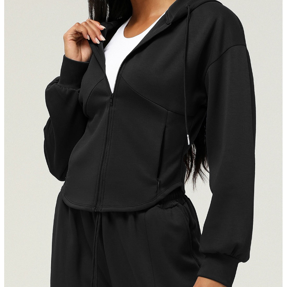 Veste à Capuche Zippée Athlétique | Haut de Yoga Cintré à la Taille avec Poches (MS169)