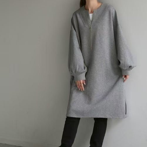 Sweat Tunique Oversize en Coton | Haut Pull Col en V Manches Longues (MS210)