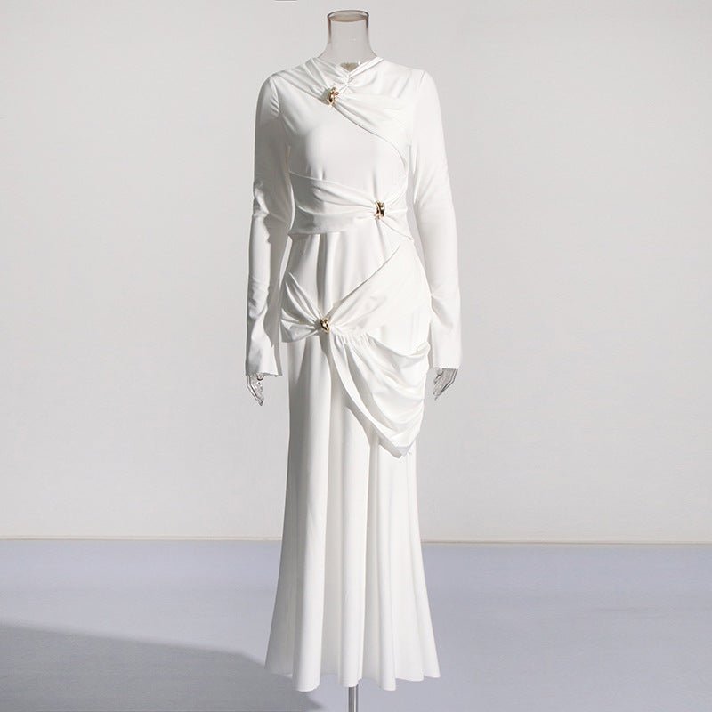 Robe Drapée avec Broches Bijoux (MS347)