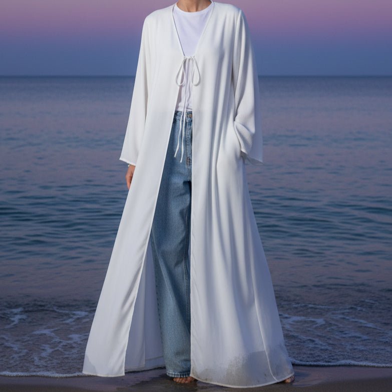 Abaya Ouverture Essentielle Essential Zoom avec Fermeture à Lacet et Poches (UKMOA309)