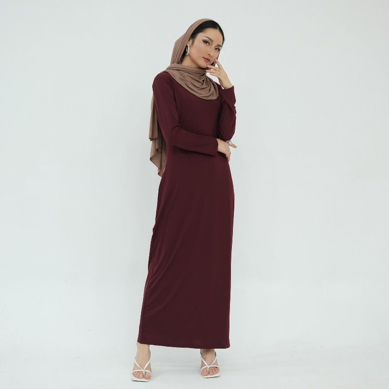 Robe de base essentielle en soie de lait ultra longue, douce et superposable | Robe maxi à enfiler, col rond (MA319)