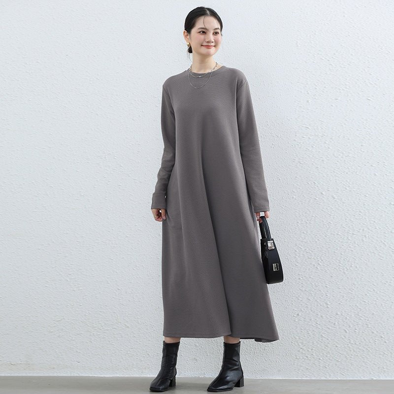 Robe Maxi Trapèze Élégante à Col Rond - Abaya Unie Modeste avec Poches (MA310)