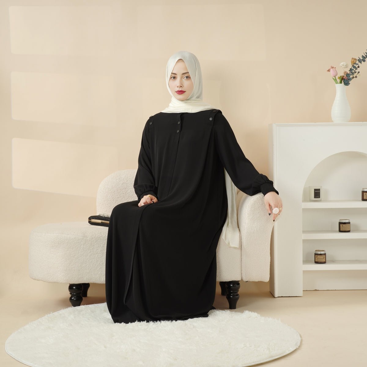 Abaya Pull Boutonnée à l'Épaule Coloris Macaron (UKMA083)