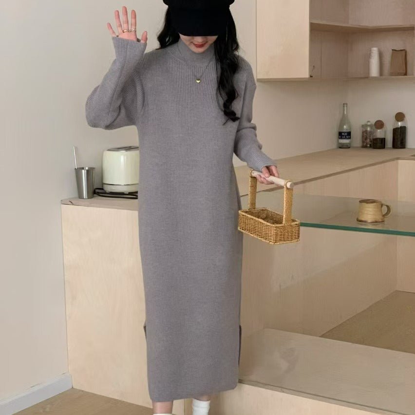Robe maxi en maille côtelée à col montant (MS158)