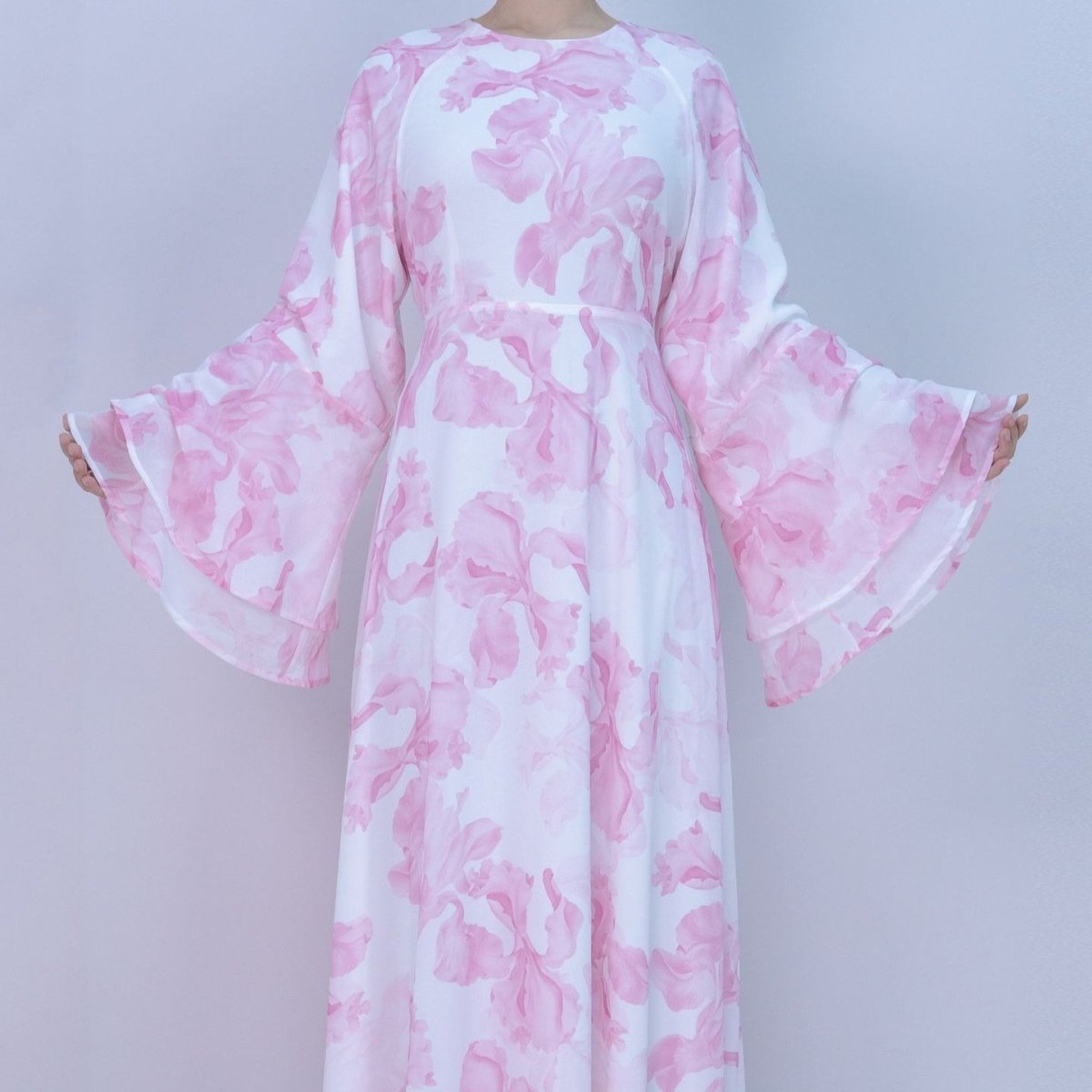 Abaya en mousseline imprimée Blossom | Abaya à manches évasées (MA149)
