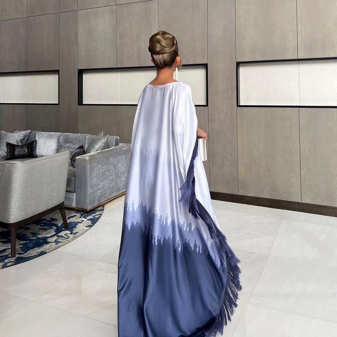 Abaya Ombre Élégante | Robe Abaya à Imprimé Dégradé et Franges (MA179)