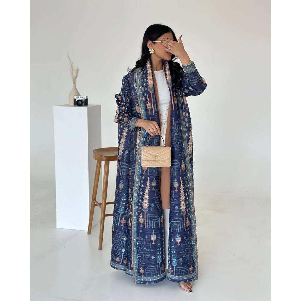 Trench-coat Musulman à Imprimé Floral - Veste Cape Robe Modeste pour la Ville (MOA212)