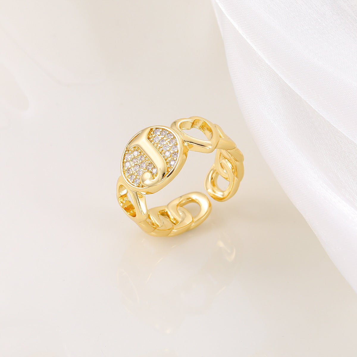 Ensemble MAC186 Cuivre avec Zircon, Bague Lettre Love Brillante Plaqué Or Réel 18K