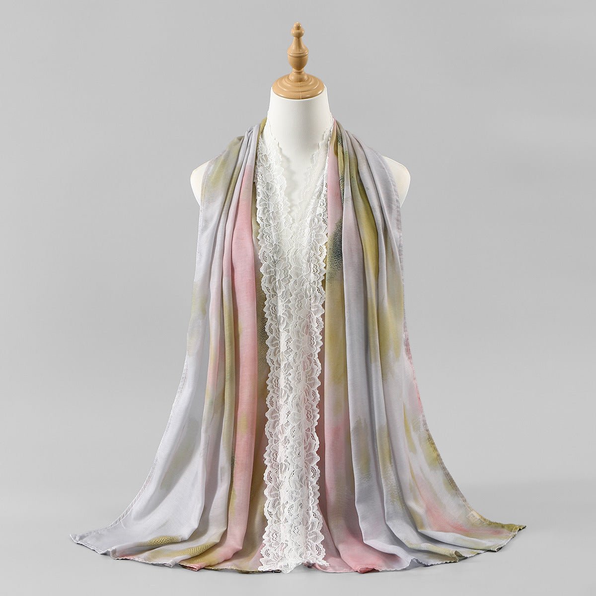 Châle Hijab Imprimé Bordure Dentelle (MH231)