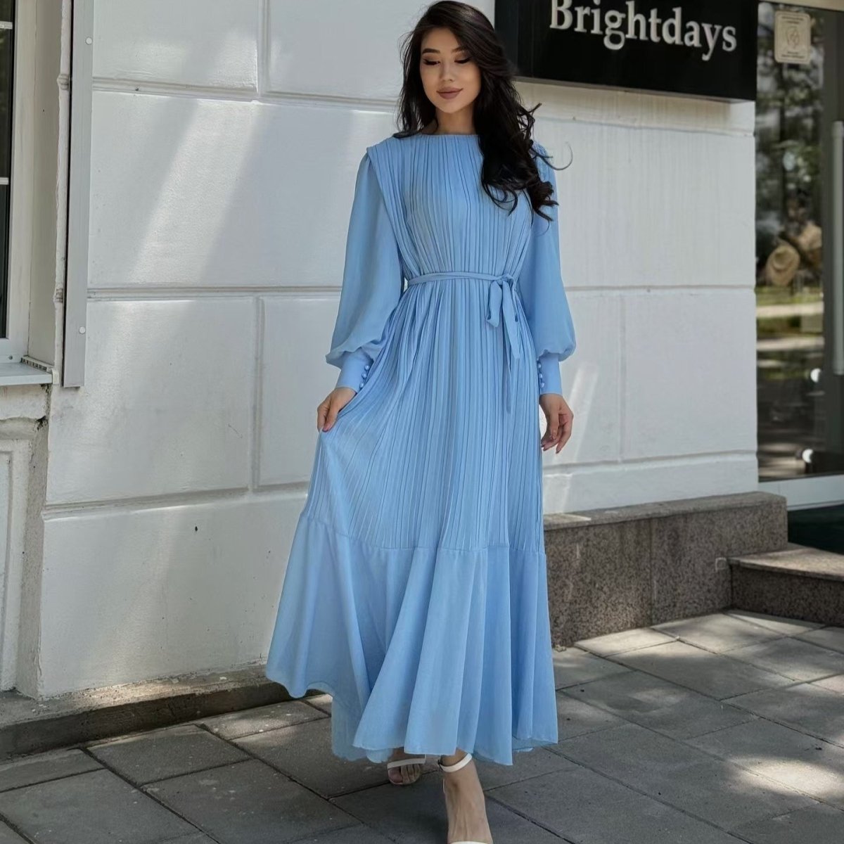 Robe Maxi Plissée à Volants (MS466)