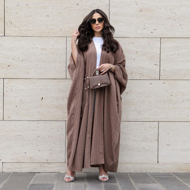 Cardigan Abaya Col en V | Kimono à Manches Chauve-Souris avec Boutons Perlés (MOA226)