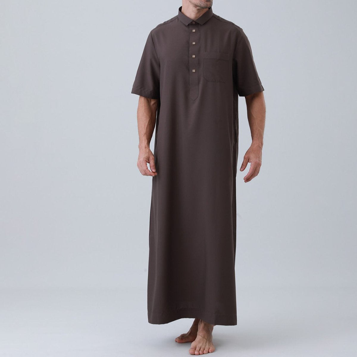 Thobe uni pour homme avec patte de boutonnage (MT038)