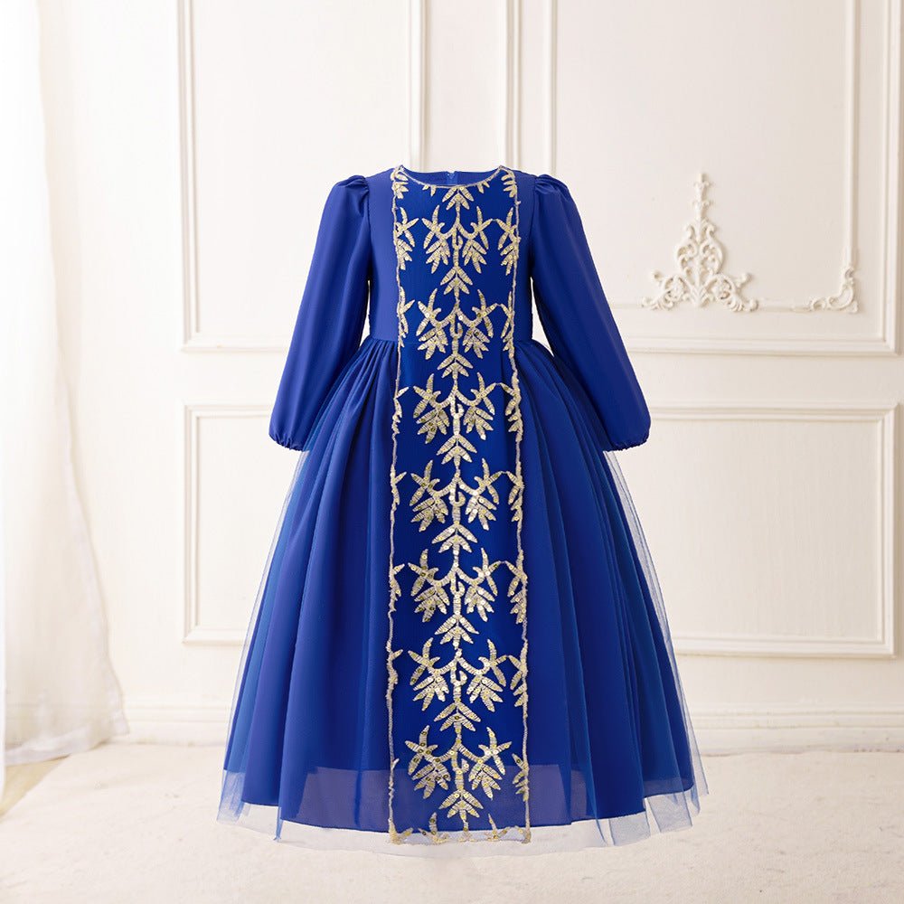 Robe Princesse Brodée pour Fillette avec Surjupe en Tulle (MKG022)