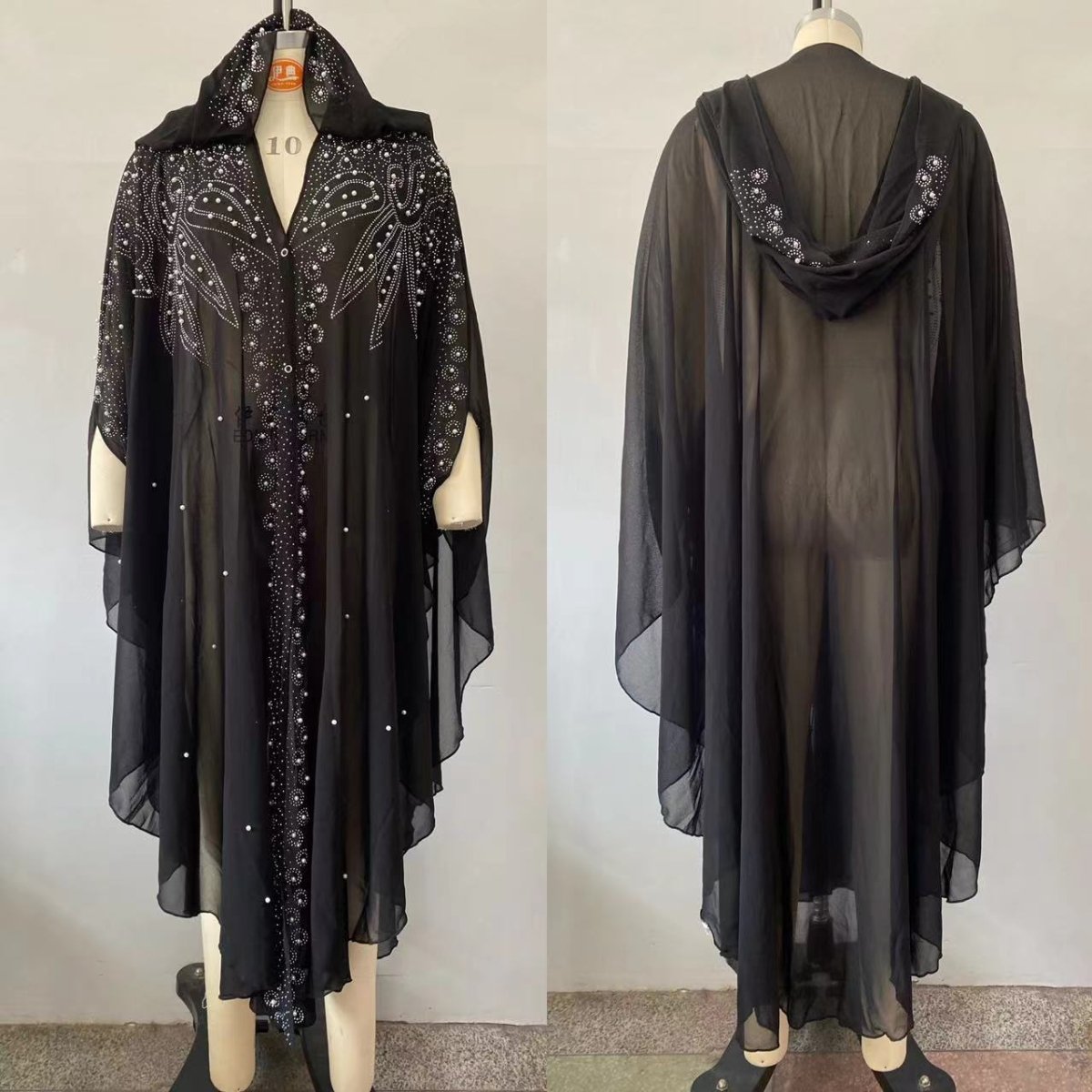 Cape Abaya à capuche ornée de cristaux et de perles (MA366)