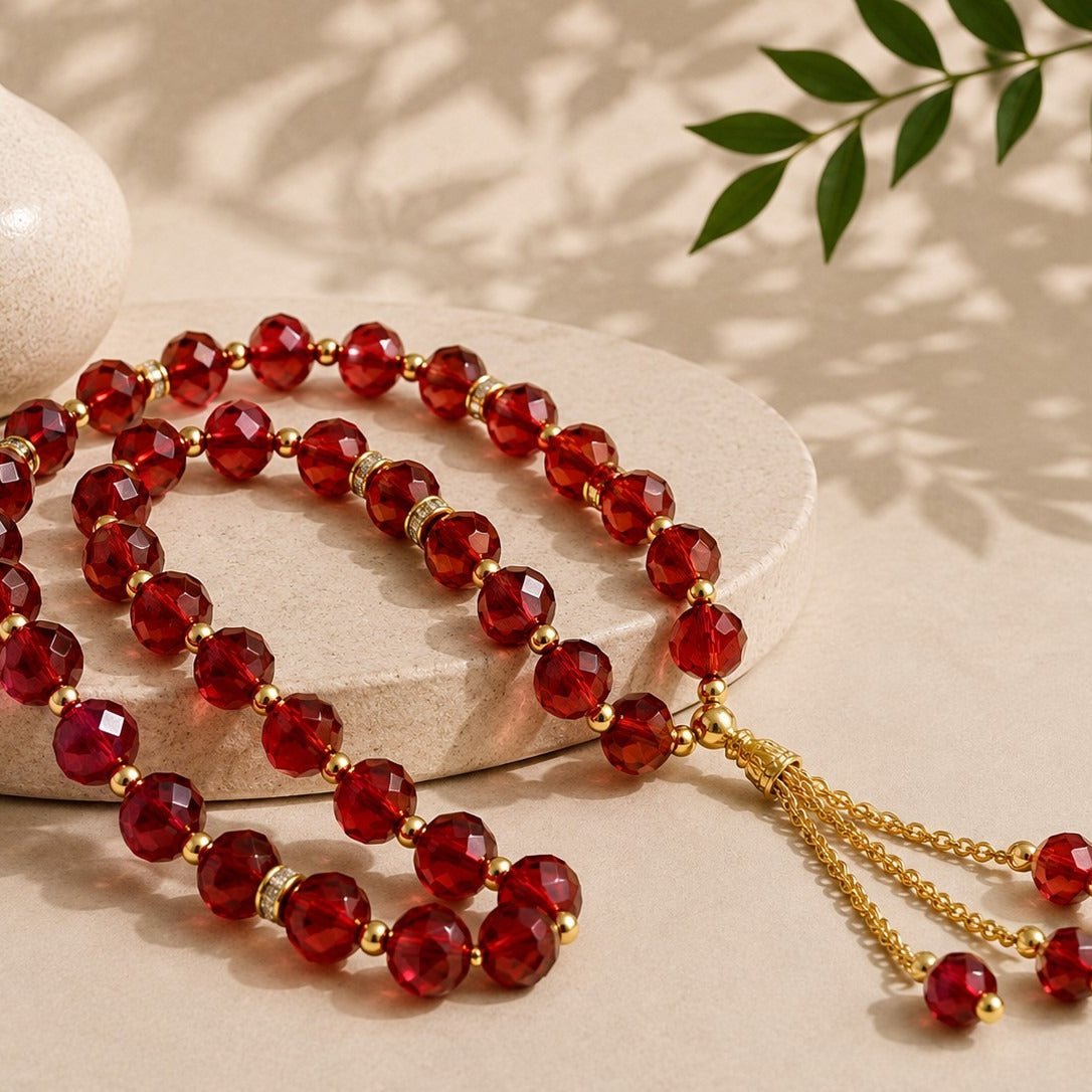 Tasbeeh musulman en verre cristal, 33 perles (MR039)
