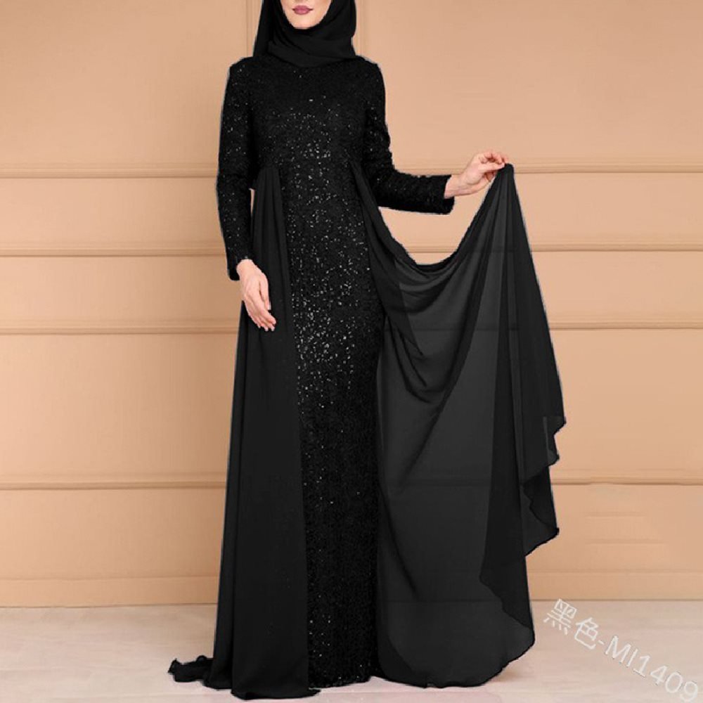 Robe longue à sequins, manches longues, coupe ajustée (MS235)