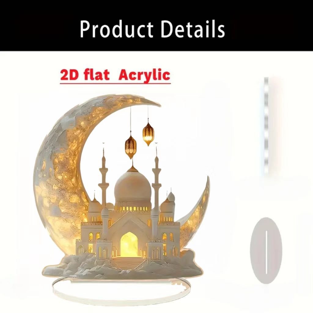 Croissant islamique avec motifs islamiques - Ornement de bureau en acrylique (MAC398)