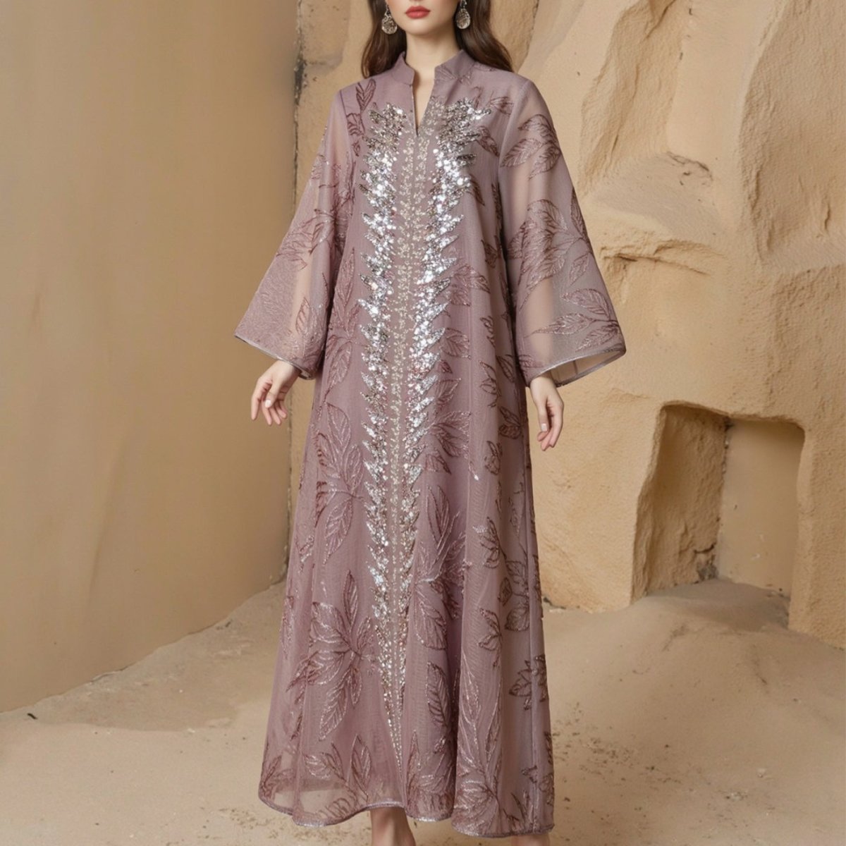 Abaya en Mesh Brodée de Sequins (MA415)