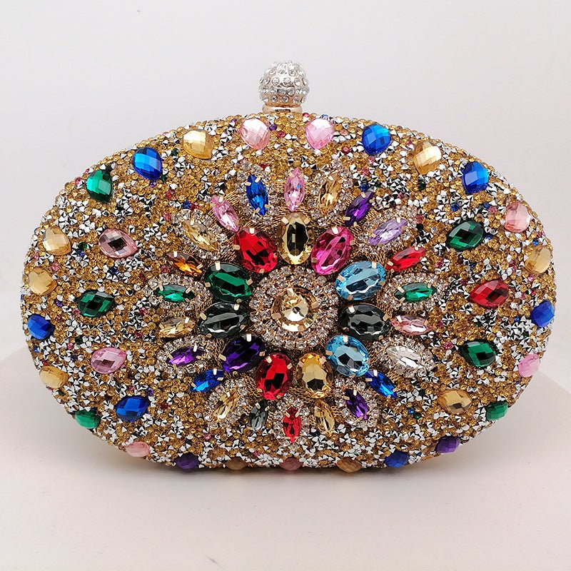 Pochette de soirée Crystal Sunflower | Sac de fête en strass avec bandoulière chaîne (MAC356)