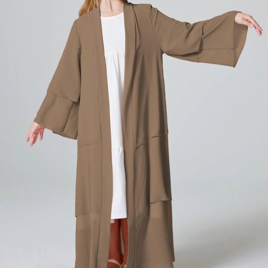 Abaya ouverte en mousseline unie 3 couches pour fillettes (MKG009)