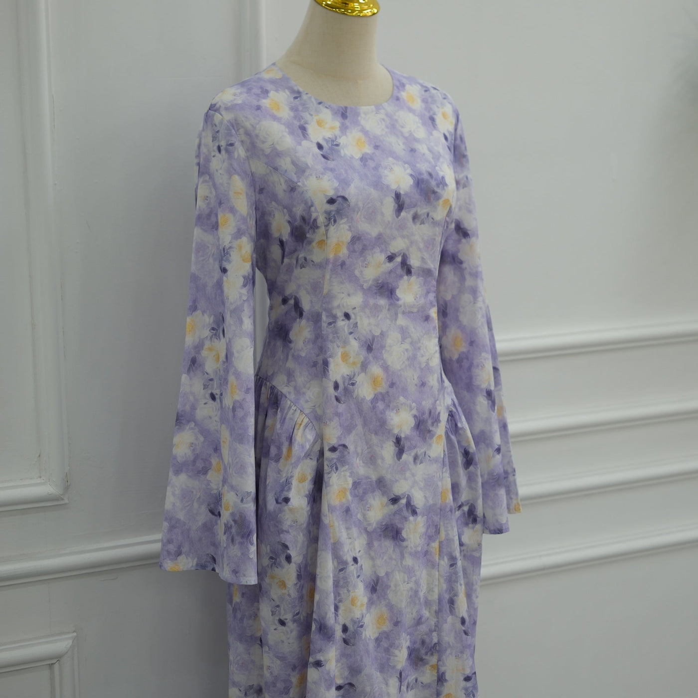 Robe Maxi à Manches Évasées Imprimé Floral Aquarelle (MS516)