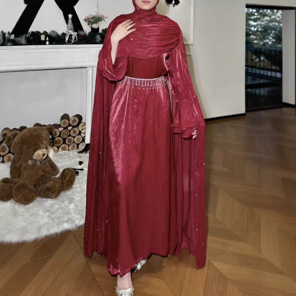 Robe Abaya Maxi à Manches Cape Plissées (MA430)