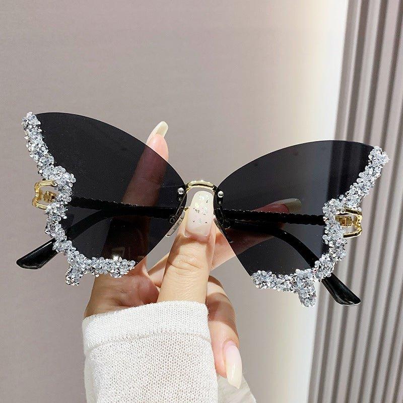 Lunettes de soleil MAC116 grande monture haut de gamme sertie de strass papillon anti-UV