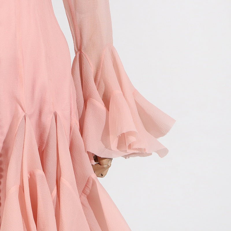 Robe à ourlet volanté avec manches transparentes (MS304)