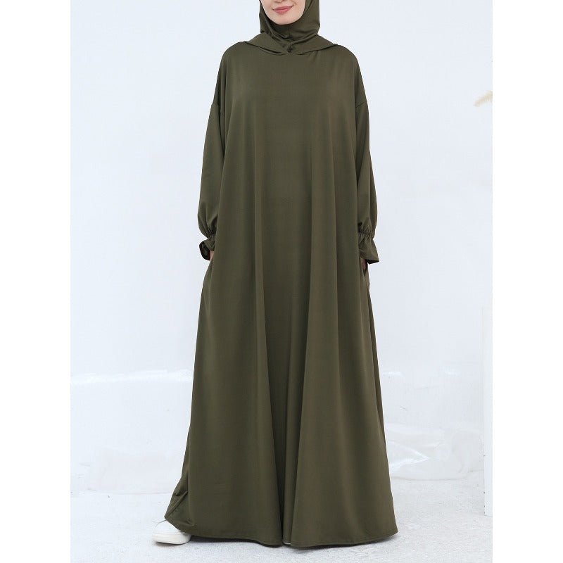 Robe Maxi à Capuche en Milk Silk Confortable avec Poches | Robe à Manches Longues et Poignets Élastiques (MA321)